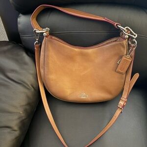 Coach Tan Leather Shoulder Bag with Red Accents